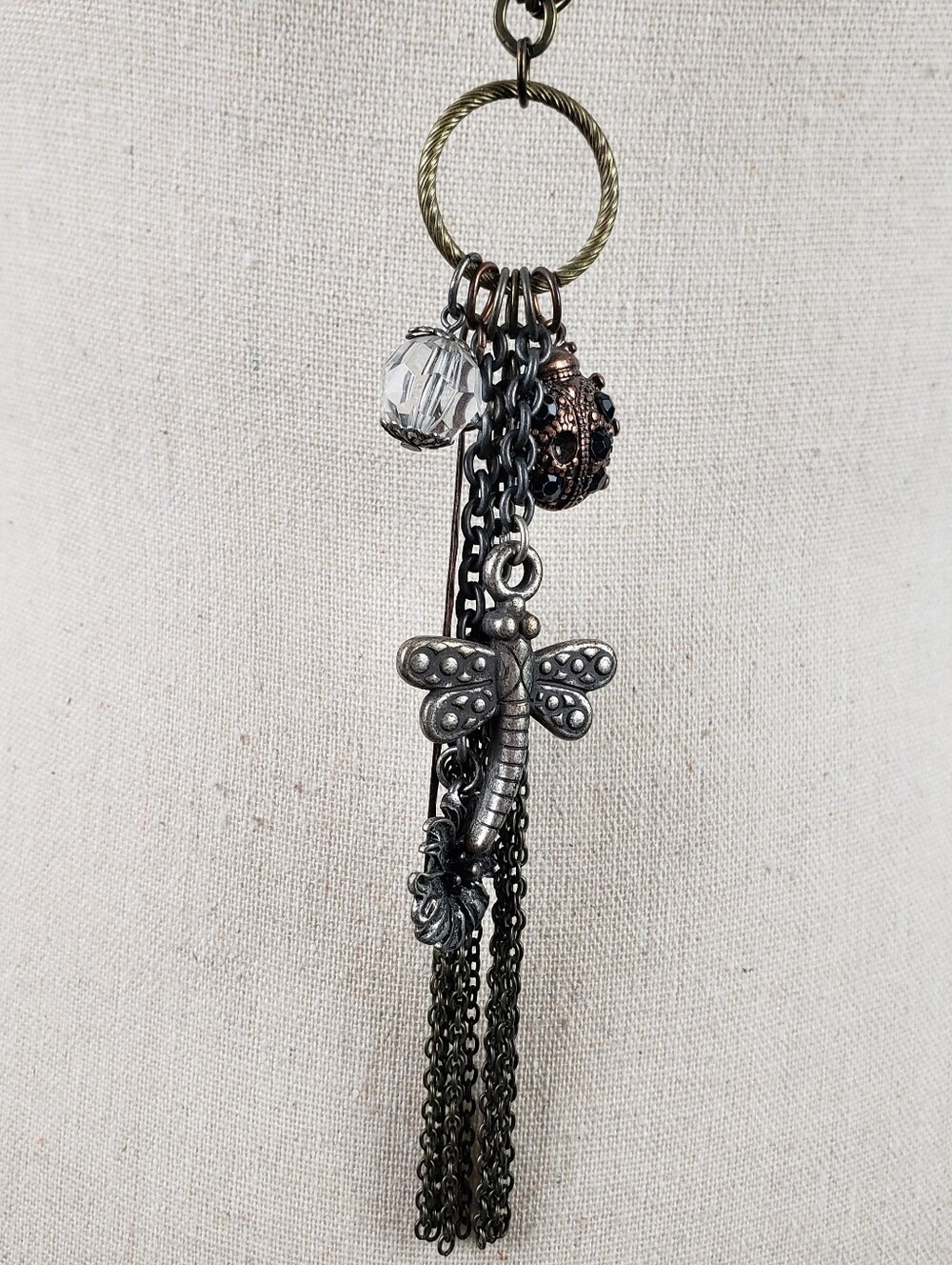 Vintage Long Tassel Pendant Necklace in Aged Bronze